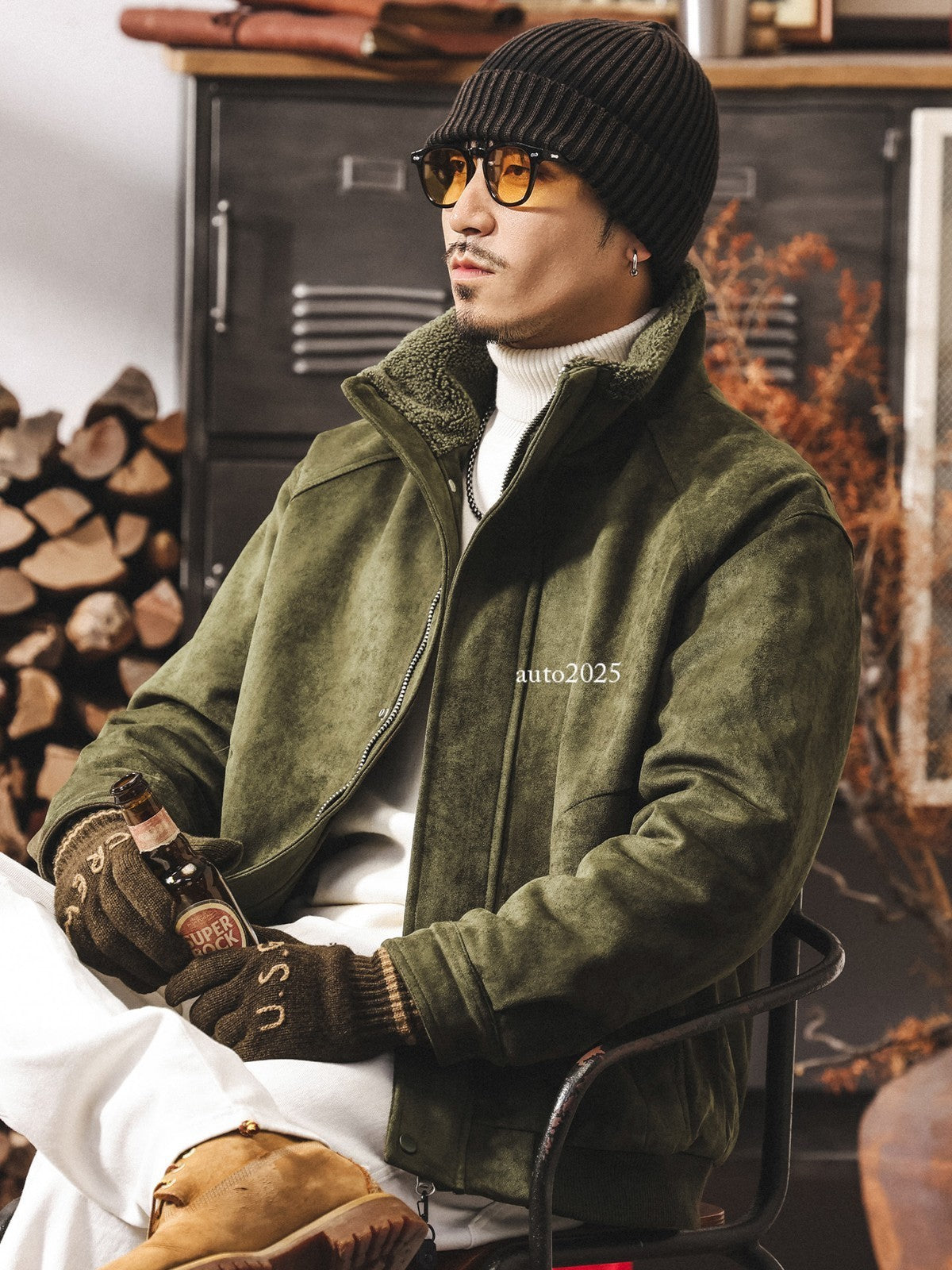 Retro Thicken Leather Cotton Coat Mens Winter Warm Cotton Jacket Suede Zip Coat 3
