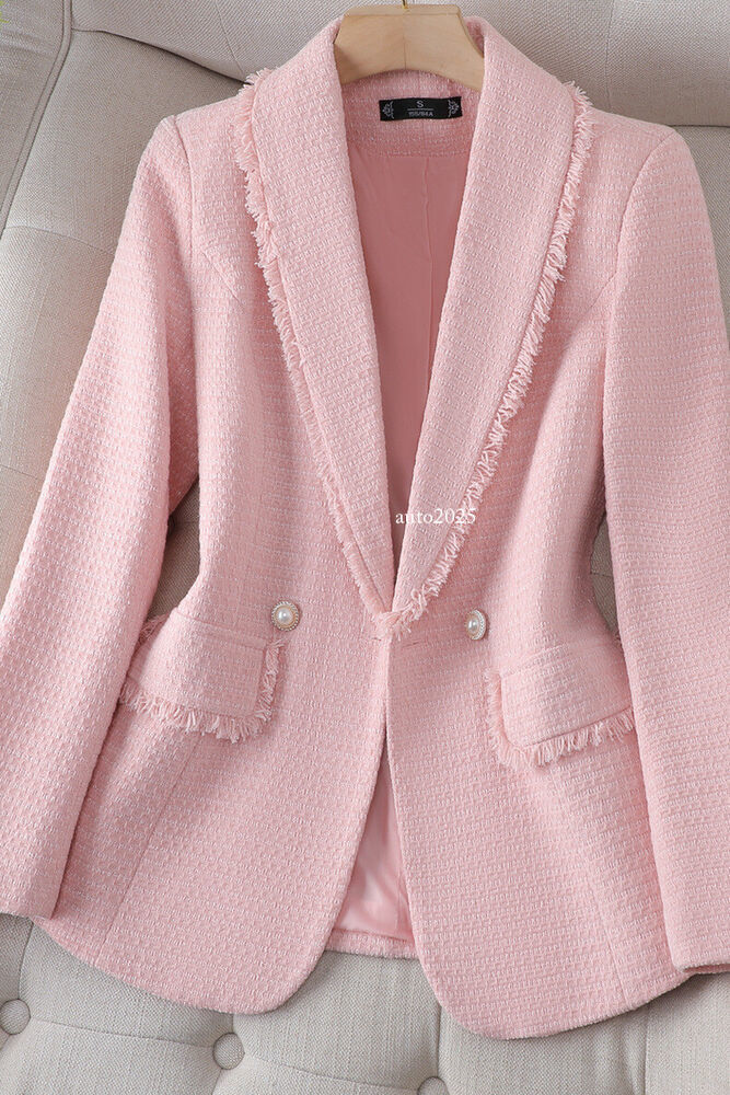 Women's New Suit Jacket One Button Slim Fit OL Business Short Jacket Tweed Coat 9