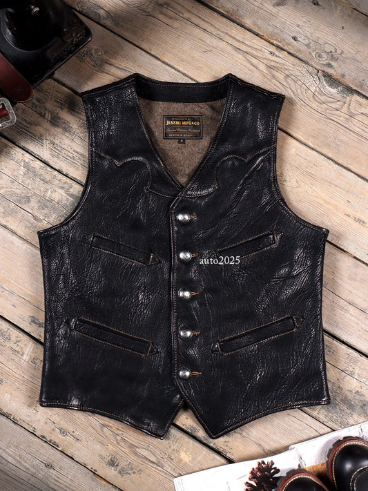 Full Grain Vegetable Tanned Sheepskin American Retro Leather Vest 1