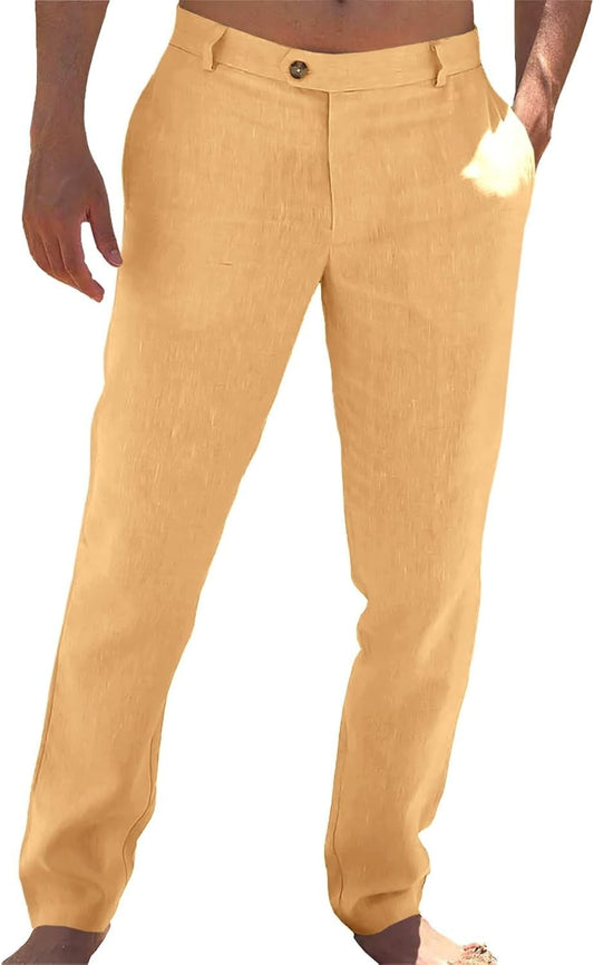 Mens Lightweight Linen Pants Elastic Waist Loose Fit Summer Casual Beach Yoga 1